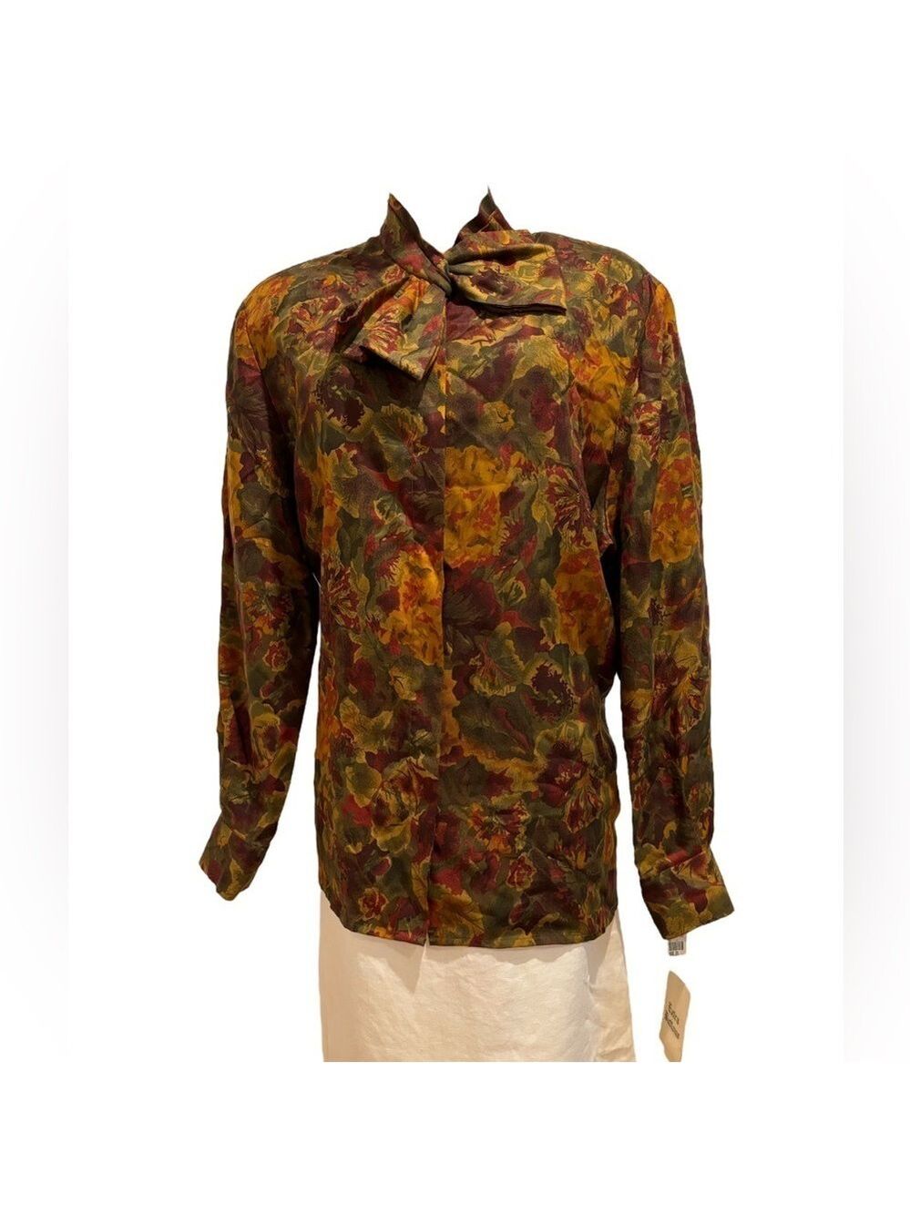 NWT 80s OLIVE GREEN & BUTTERY GOLD FLORAL BLOUSE EVAN PICONE COTTAGECORE 16W